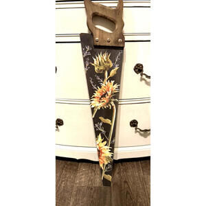 Hand crafted Wall Art Vintage Saw With Sunflower floral decor